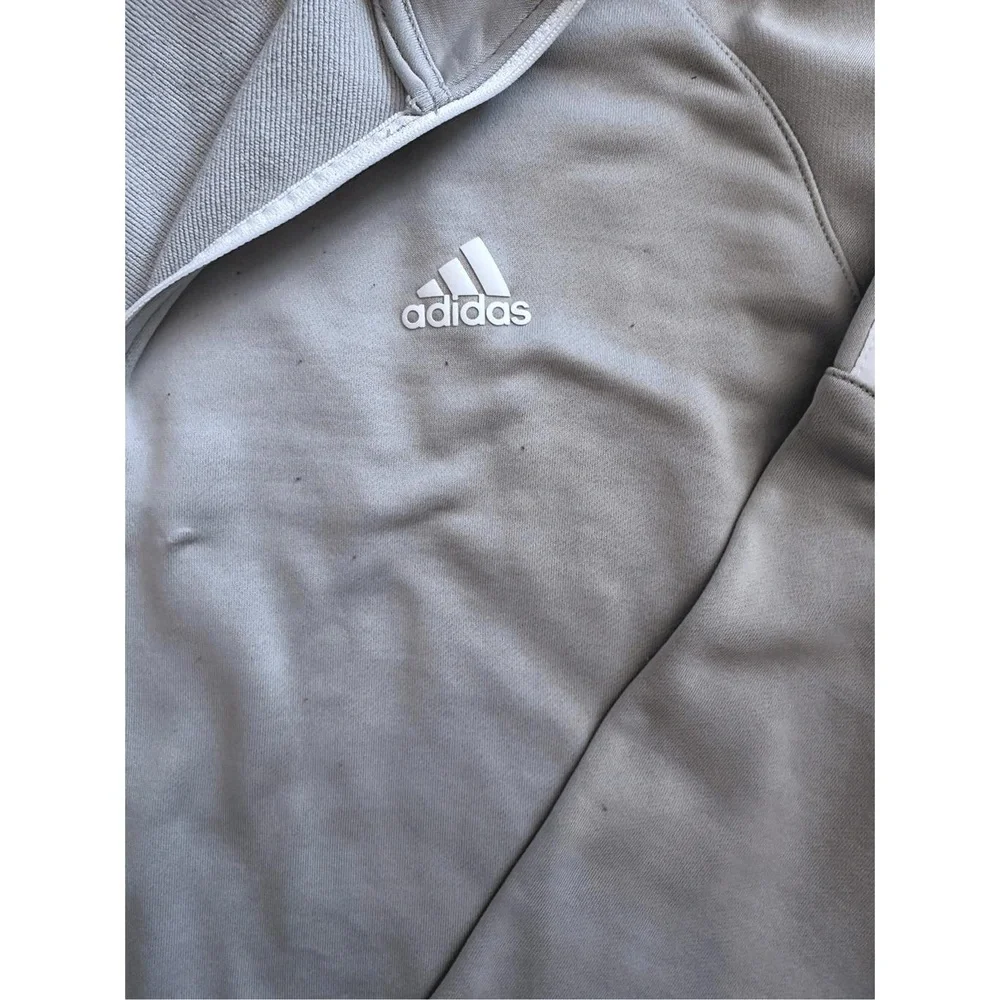 Adidas French Terry Golf‎ Mens Gray White 1/4 Zip Pullover Performance Athletic